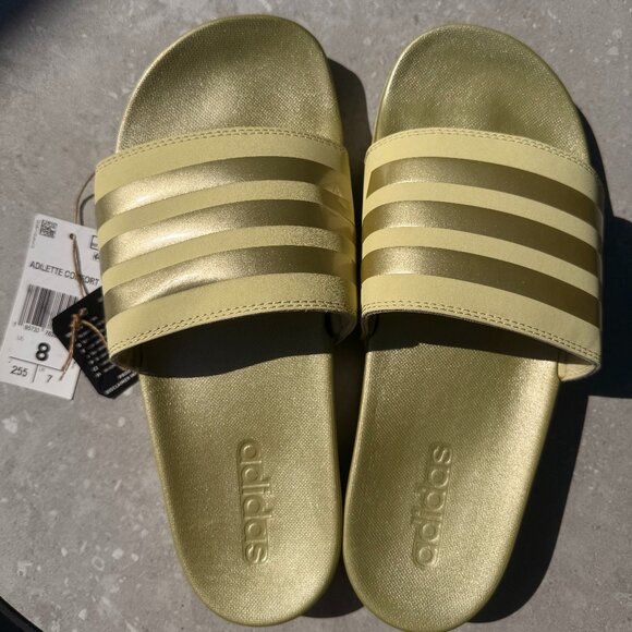 Adidas Women's Adilette Comfort Slides-Sandy Beige Metallic, size 8 - Picture 1 of 2